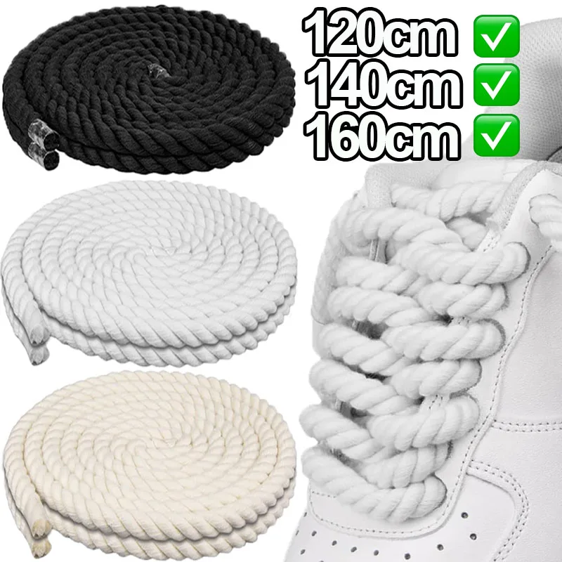 1pair 8mm Bold Round Thick Shoelaces Linen Cotton Sneakers Laces for Shoes Cotton Rope Woven Shoe Lace 120/140/160CM Shoestrings