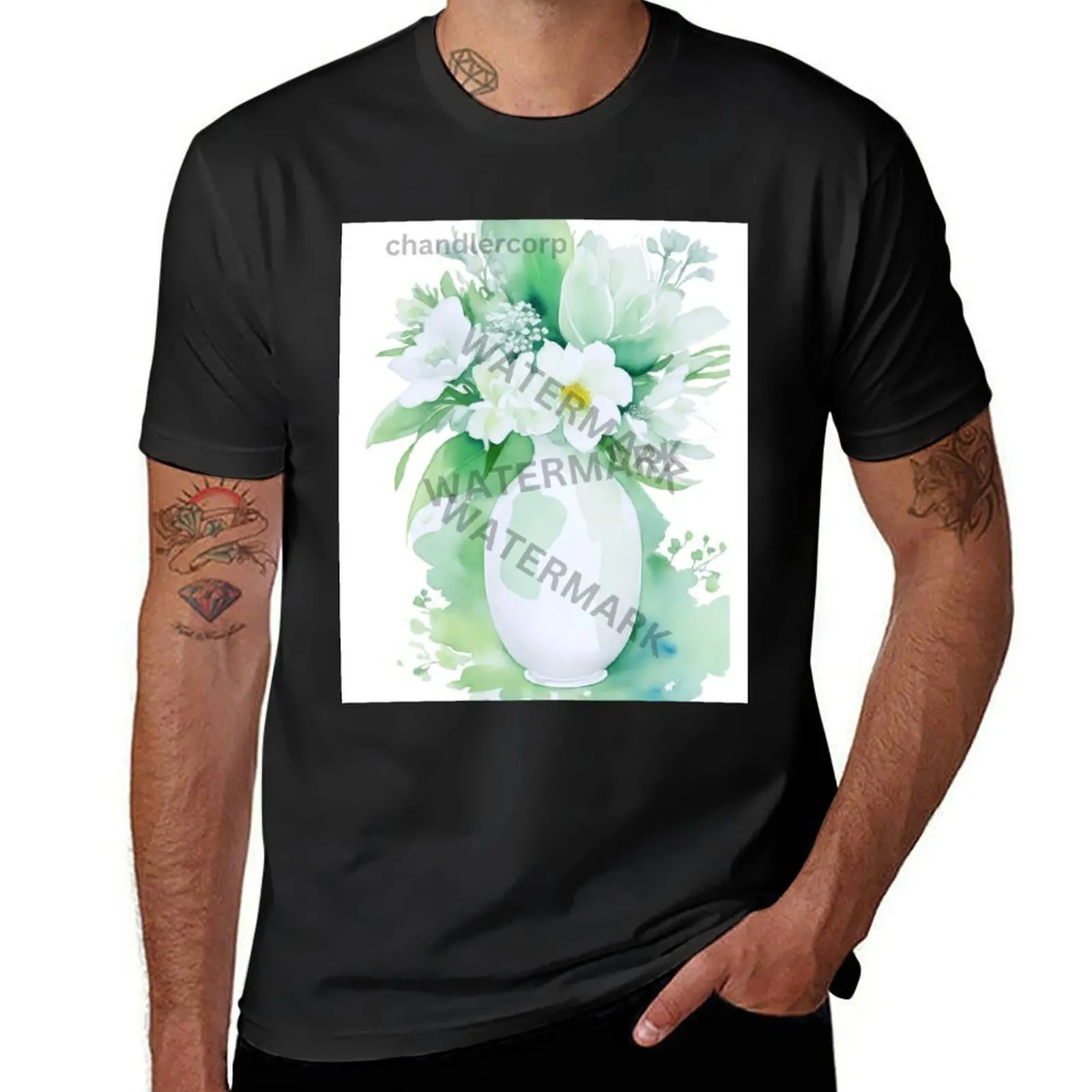 Flowers Floral Vase Summer Spring Season Green T-Shirt quick drying customs design your own oversized t shirt men