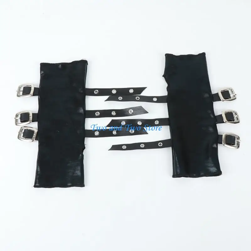 Gants hx6f punk avec boucles métalliques Fixage des manches à bras doux gants sans doigts pour danse nuit