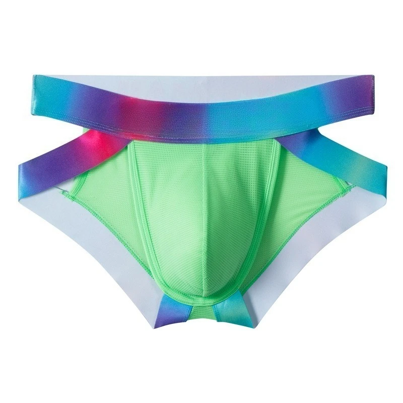 

Ice Silk Men's Briefs Hollow Out Ball Pouch Underwear Letter Printing Panties Breathable Male Mesh Sports Hip Lifting Underpants