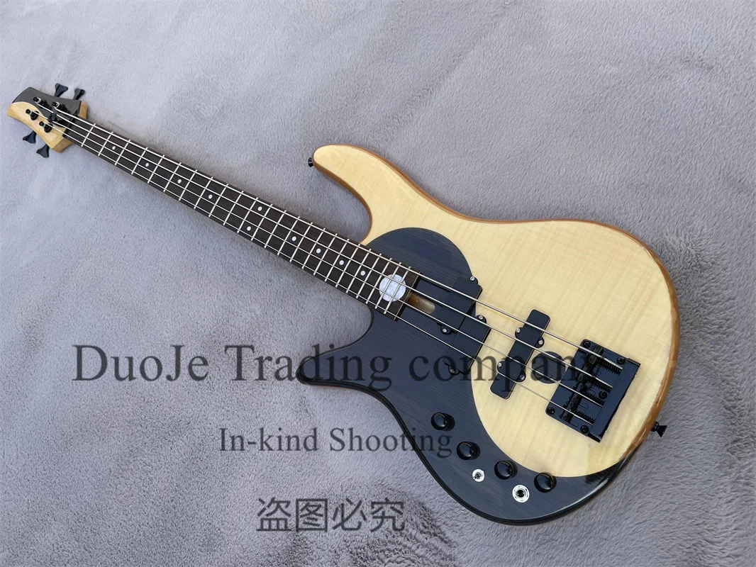 Left Hand 4 String Electric Guitar Taiji Bass Alder Wood Body Maple Neck Active and Passive Line Fixed Bridge Black Tuners