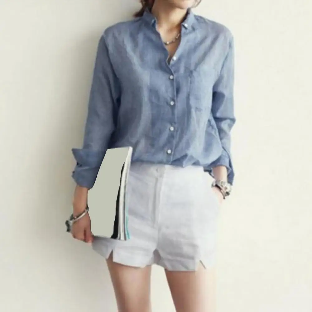 ผู้หญิงหลวม Fit TOP Stylish ผู้หญิงเสื้อแขนยาวพร้อมกระเป๋า Patch Casual Workwear TOP เพื่อดูเก๋ไก๋สบาย