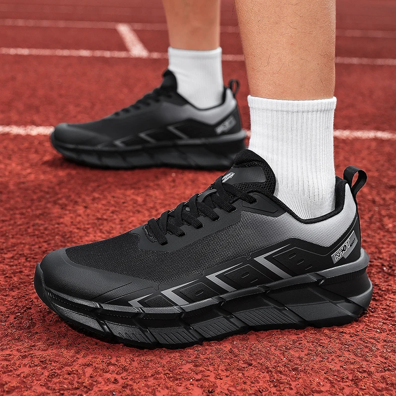 Men Breathable Mesh Running Sneakers Thick Cushion Non Slip Athletic Footwear Black Grey Sports Trainers Lace-up Lightweigh39-46