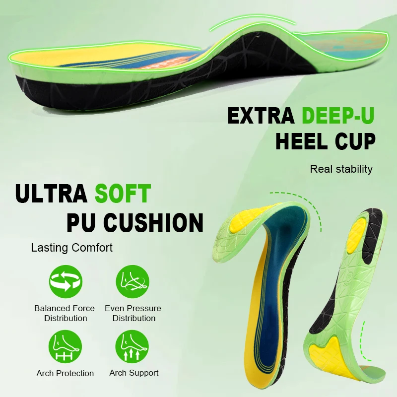 نعل داخلي لتصحيح القدم المسطحة، تصحيح دعم القوس، نعل داخلي رياضي ممتص للصدمات، نعل داخلي من البولي يوريثان عالي المرونة