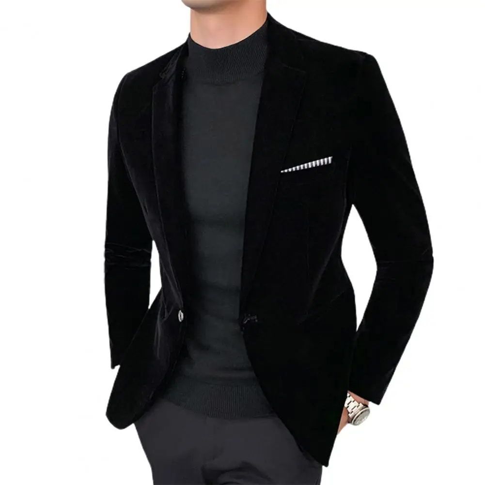 Popular Men Blazer Regular Sleeves Fine Stitching Male Velvet Lapel Suit Coat