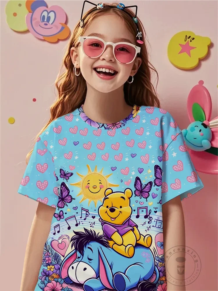 

Cute Disney Winnie The Pooh Dancing 3D Print Short Sleeve Summer Tee Boys Girls Kawaii Round Neck Cartoon Top