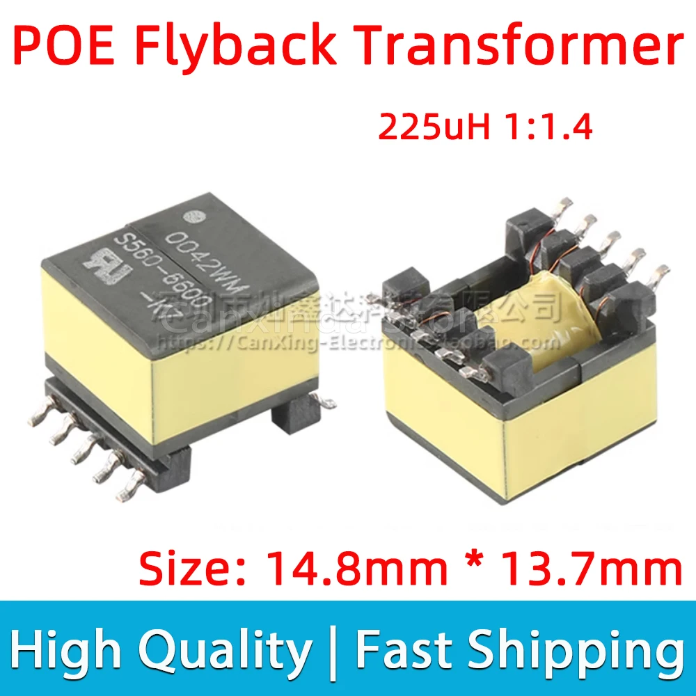 

2pcs S560-6600-K7 POE Flyback Transformer EP13 Type 225uH 1:1.4 Isolated Switching Power Supply Dual Winding Transformer