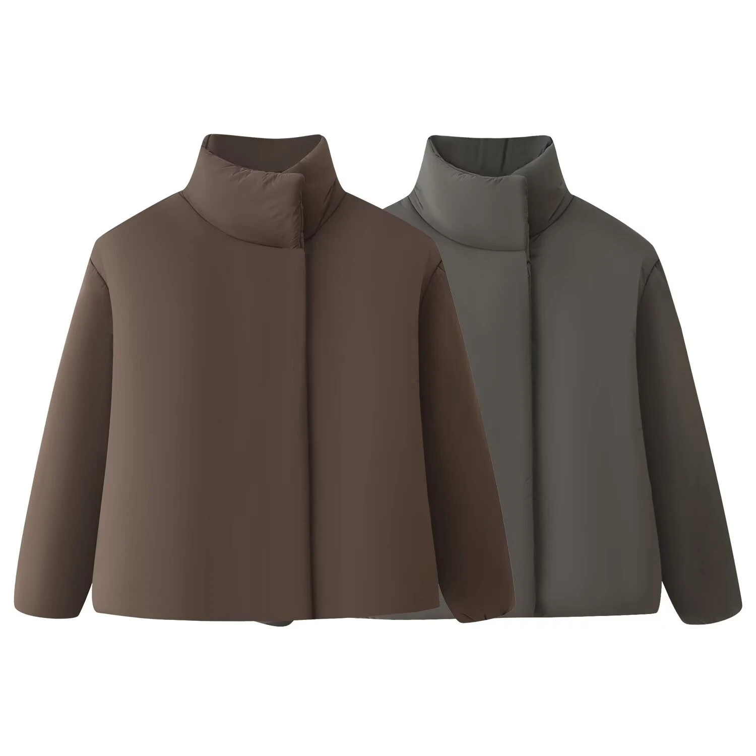 

Winter new women's clothing French lazy style loose fit stand up collar long sleeved concealed buckle short cotton jacket