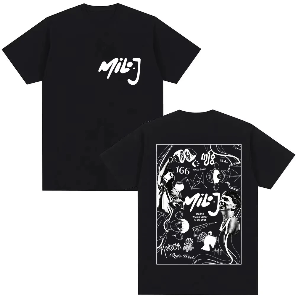 Camiseta con estampado del rapero Milo J Madrid Wizink Canter Tour 2026, ropa informal de algodón Retro para hombre y mujer, ropa de calle de manga corta