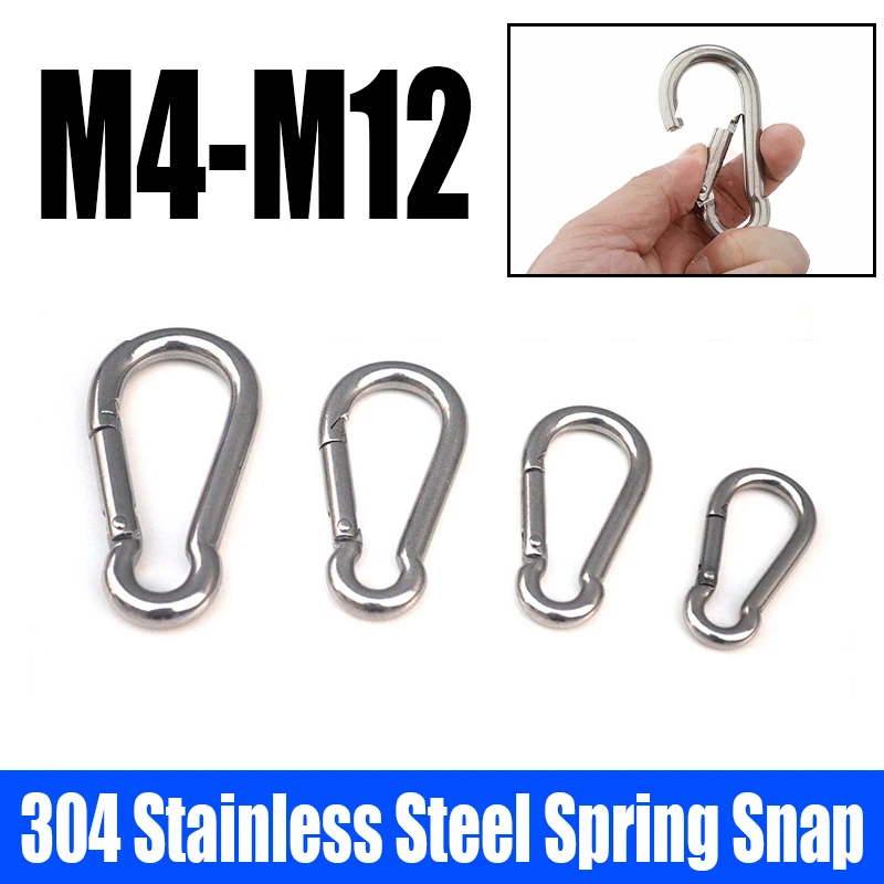 

1PCS M4-M12 304 Stainless Steel Spring Snap Hook Carabiner Quick Link Lock Ring Hook Snap Shackle Chain Fastener Hook Buckle