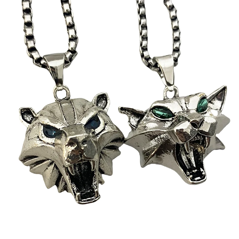 2 Stück Bären Katze Wildtier Kette Halskette Zauberer Spiel Rolle Luxus Strass Anhänger Halskette Vintage Goth Schmuck für Frauen Männer – Detail 6