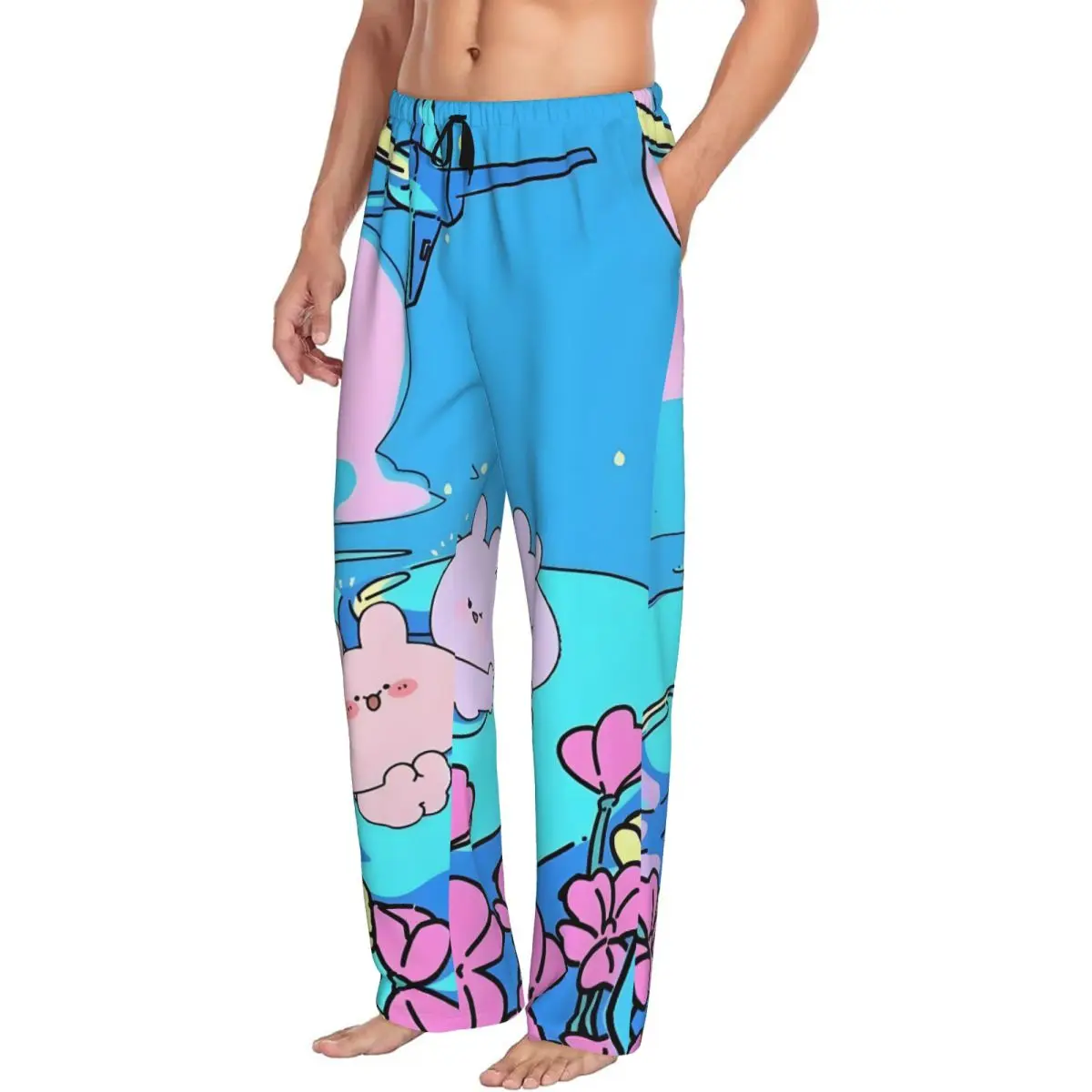 Custom Cartoon A-Asamimichans Cute Pajama Pants Sleepwear Men Elastic Waistband Sleep Lounge Bottoms with Pockets view 2