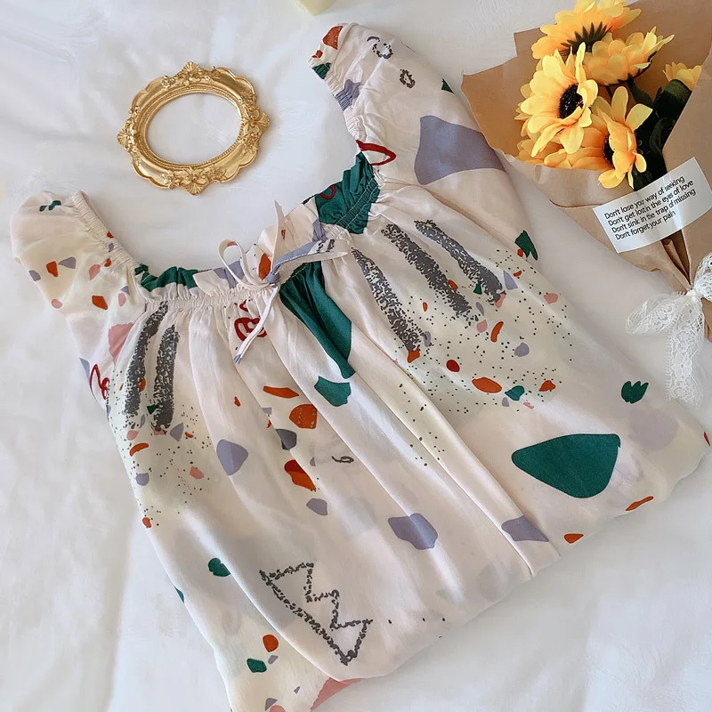 Wide Suspender Nightdress Women Summer Thin Cotton Silk Pajamas Night Gown Sexy Sleepwear