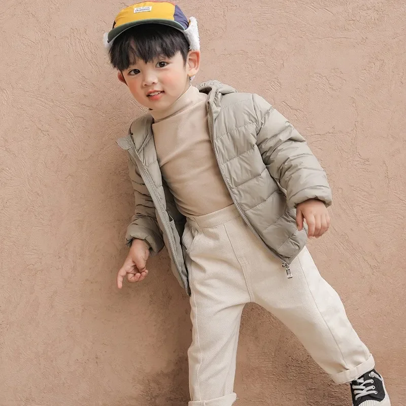 New children down jacket private baby hooded thin section down wear children's wear cotton cotton-padded jacket pure color coat