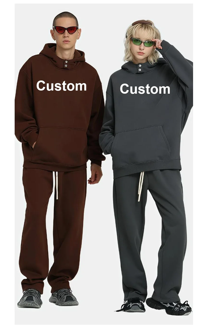 

03 Изображение логотипа на заказ 520GSM Толстая однотонная толстовка с капюшоном на двойной пуговице Тяжелая свободная карманная теплая зима Новинка