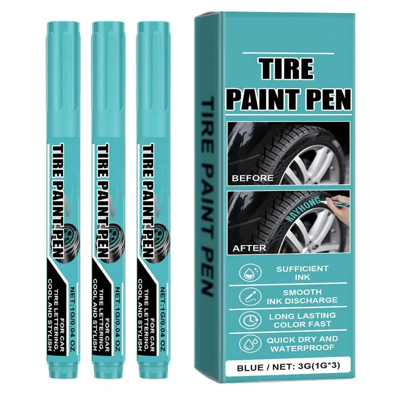 

Tire Paint Pen Blue Painting Car Tire Repair Pen 3X Automotive Black Car Scratch Remover Pen Professional Car Paint Repairing