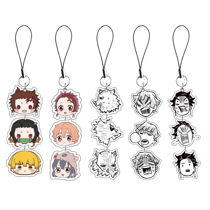 Demon Slayer Keychain Cartoon Acrylic Kamado Tanjrou Hashibira Inosuke Anime Long Pendant Mobile Phone Chain Car Key Ring Gifts