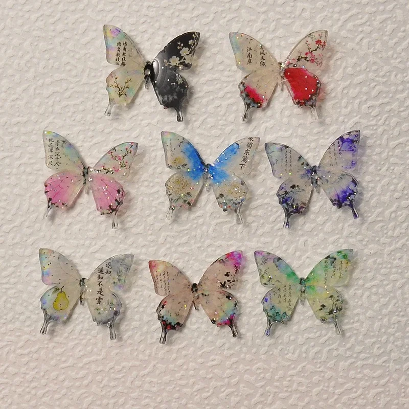 New style 100pcs/lot color pattern print animals cartoon butterfly shape acrylic beads diy jewelry garment hair accessory