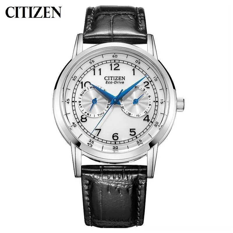 Original CITIZEN Genuine Men\'s Watch Light Kinetic Energy Japanese Fashion Retro Casual Small Blue Needle Leather Watch