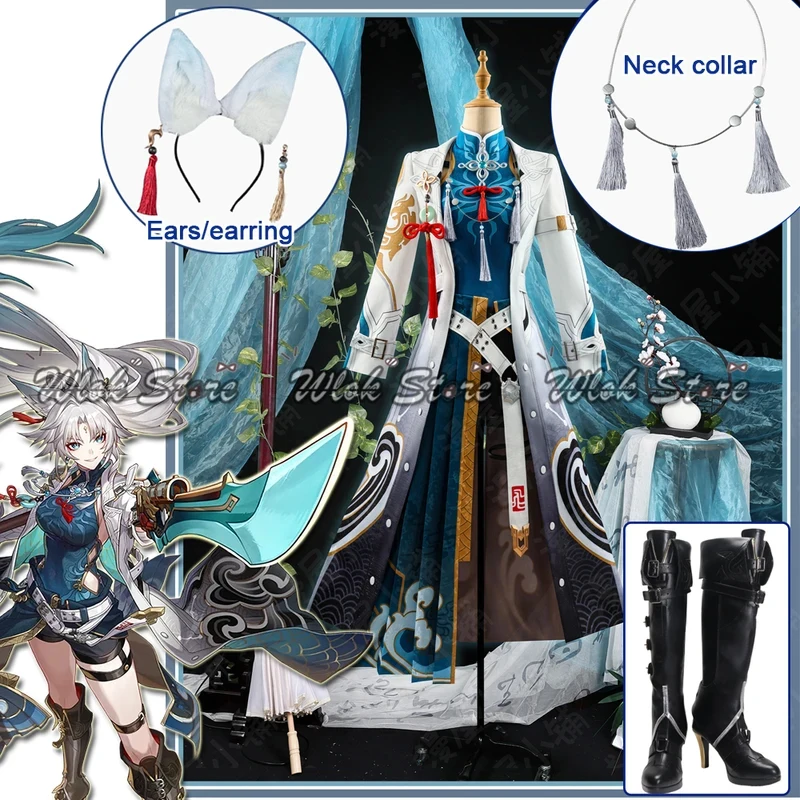 ABC123 Honkai Star Rail Disfraz de Feixiao, Peluca, Orejas, Pendientes, Xianzhou Yaoqing, El Gran General Fei Xiao, Cosplay Un3;b,6/k'5;