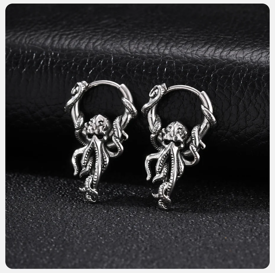 Vnox Edelstahl-Oktopus-Tentakel-Creolen, Vintage Gothic Punk Hängeohrringe, Piercing-Schmuck, Geschenk für Männer, für den täglichen Gebrauch und Partys – Detail 5
