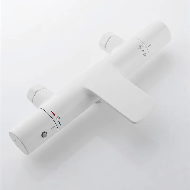 Bathroom Shower Faucet Set Wall Mounted White Brass Shower Faucet Set Black Gray Finished Thermostatic Modern Styel New