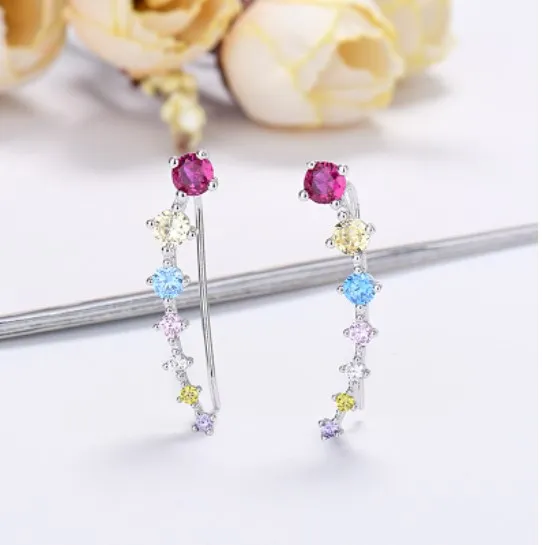 Niche Light Luxury Models Beidou Seven Stars Zirconia Earrings Female Colorful Simple Diamond Ear Hanging Fashion