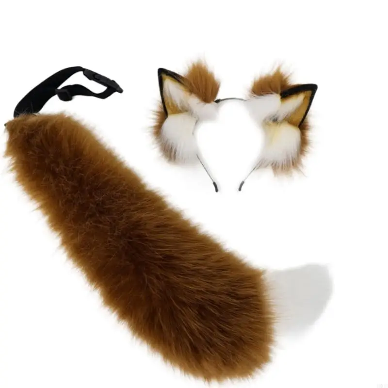 

Handmade Plush Foxes Ears Headbands Fauxs Furs Tail for Halloween Cosplay Party Costumes Accessories for Kids Adult