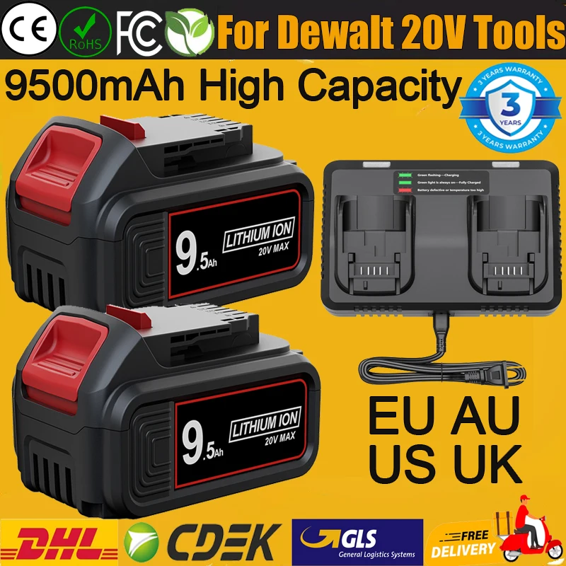 

For Dewalt 20V Lithium-ion Battery 6.5Ah 9.5Ah Replacement Battery For Dewalt DCB200 DCD805 Impact Driver Power Tool Battery