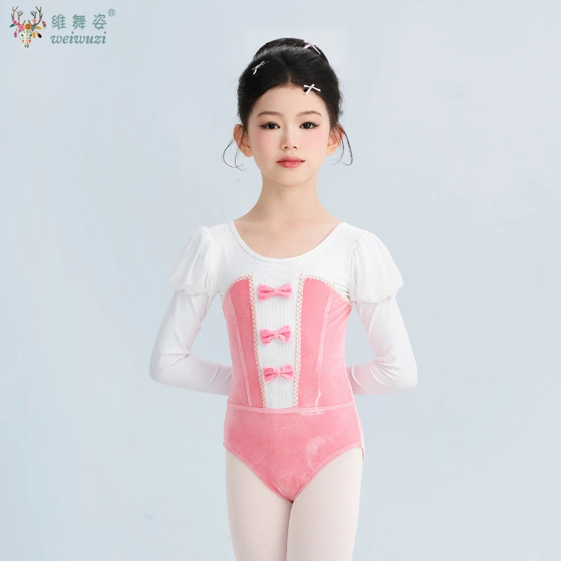 ชุดเต้นรำเด็ก ชุดบัลเล่ต์กำมะหยี่ ชุดฝึกซ้อมเต้นรำเด็กผู้หญิง แขนยาว ชุดยิมนาสติก ชุดบัลเล่ต์