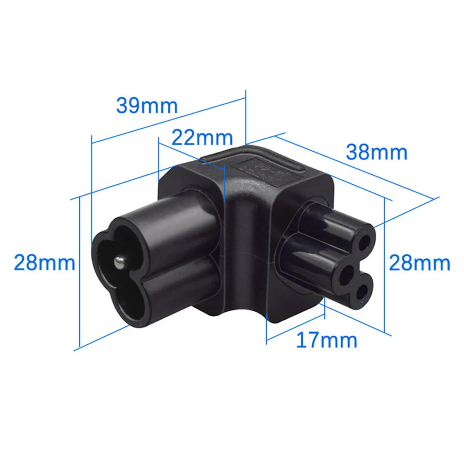 IEC 320 C6 to C5 90 Degree Power Conversion Plug Adapter for Laptop Charger Replacement Right Angle Connector 2.5A 250V Black