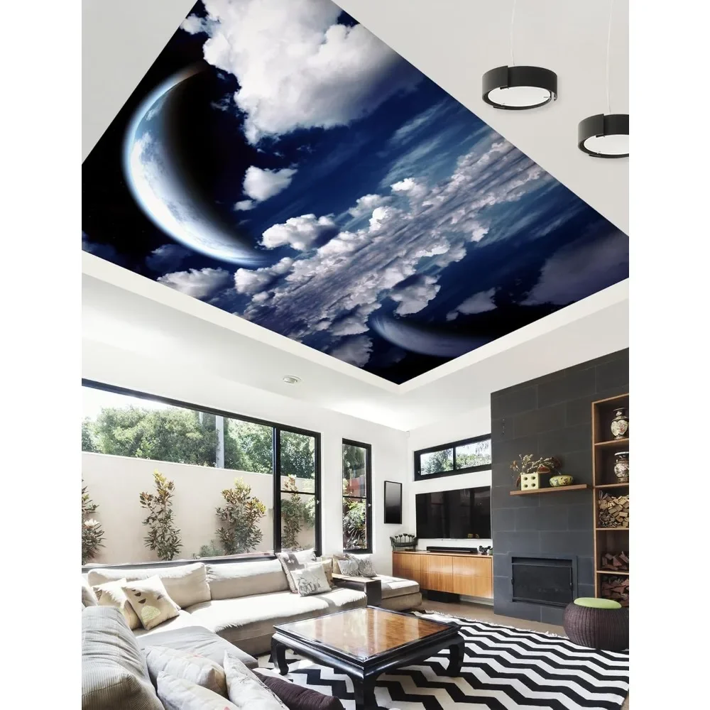 3D Moon Cloud Ceiling Wall Paper Wall Print Deca Self-Adhesive Large Ceiling Wallpaper, No Glue & Removable ,114”x205”