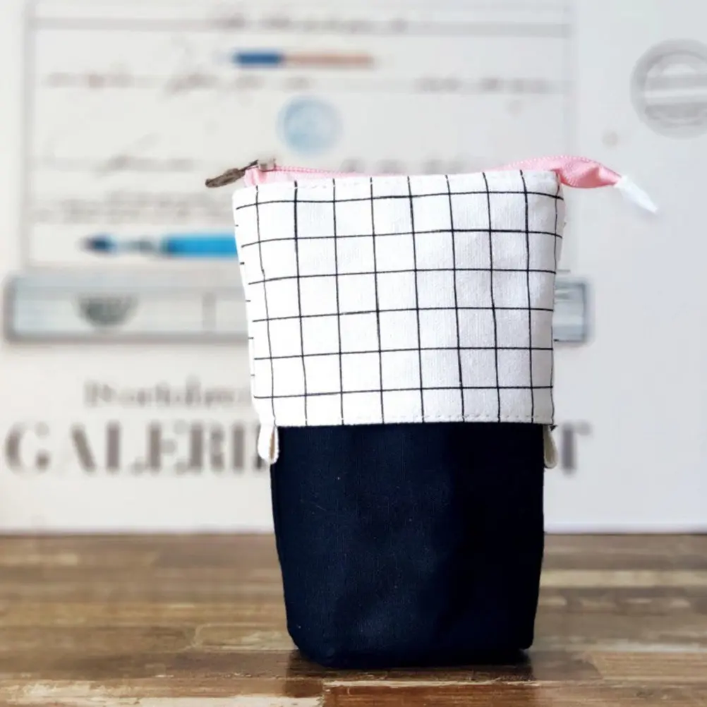 Stationery Bag Pen Box Pencil Bag Plaid Pen Bag Multipurpose Pen Bag