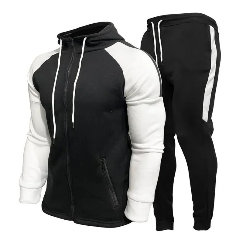 New Men\'s Autumn and Winter Suit Zipper Hoodie + Pants Two-piece Casual Sportswear Men\'s Sportswear Warm Clothing Sports Suit