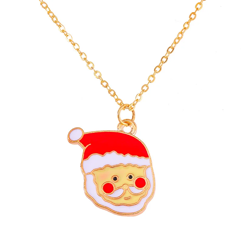 Cute Alloy Enamel Cartoon Santa Claus Snowflak Deer Snowman Pendant Necklace Christmas New Year Necklace Jewelry For Kids Family