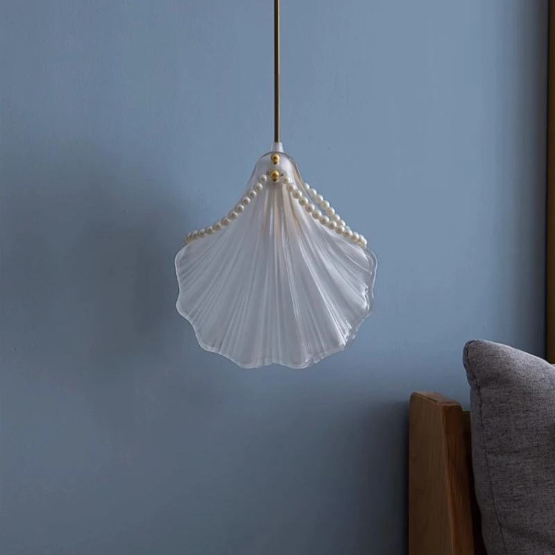 Shell Glass Chandelier Modern Small Hanging Ceiling Lamp Minimalist Bedroom Living Lighting Lamps Interior Decor Accessories