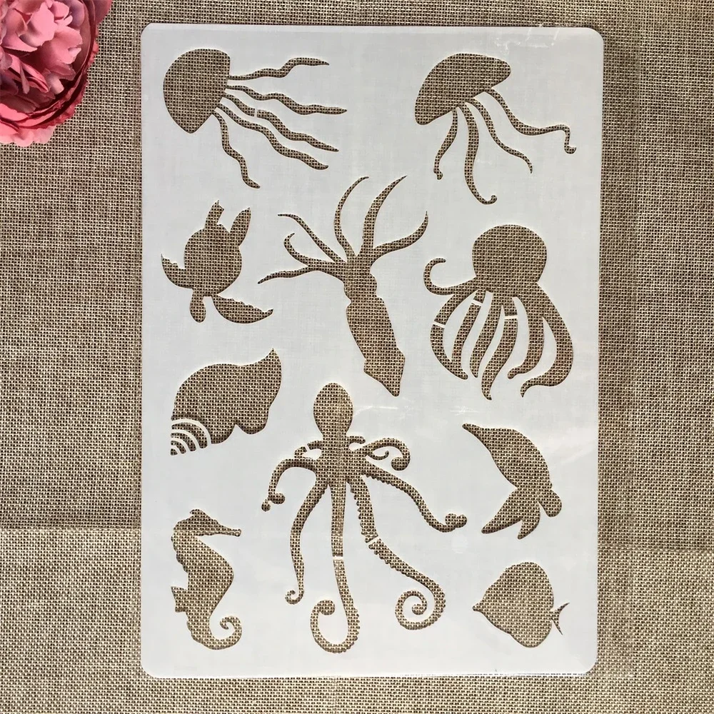 Plantillas de capas para manualidades, 4 piezas, A4, 29cm, ballena, tiburón, Delfín, medusas, pintura, álbum de recortes, para colorear, álbum de