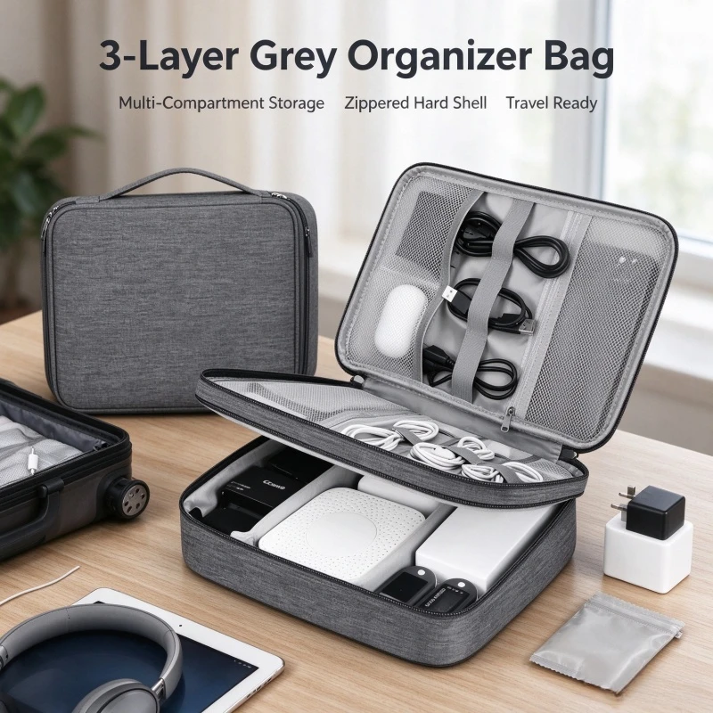 Stocking Stuffers Portable Waterproof Electronic Organizer Bag, Travel Cable Storage Case for USB Data Cables, Charger Plugs