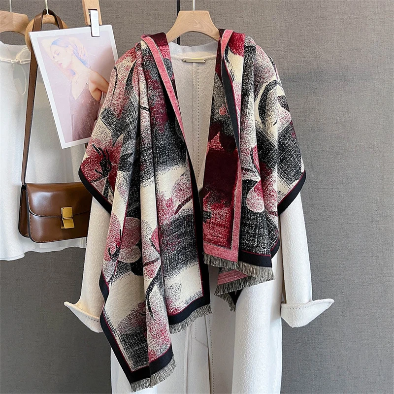 

Women Soft Warm Winter Scarves Cashmere Shawl Thick Long Tassel Shawl Warm Scarf Print Design Women Man Scarf Poncho Stoles
