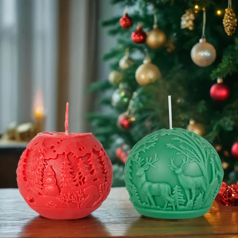 Zackoo Christmas Ball Scented Candle Mold For Candles Making DIY Elk Christmas Tree Round Ball Diffuser Stone Soap Resin Molds