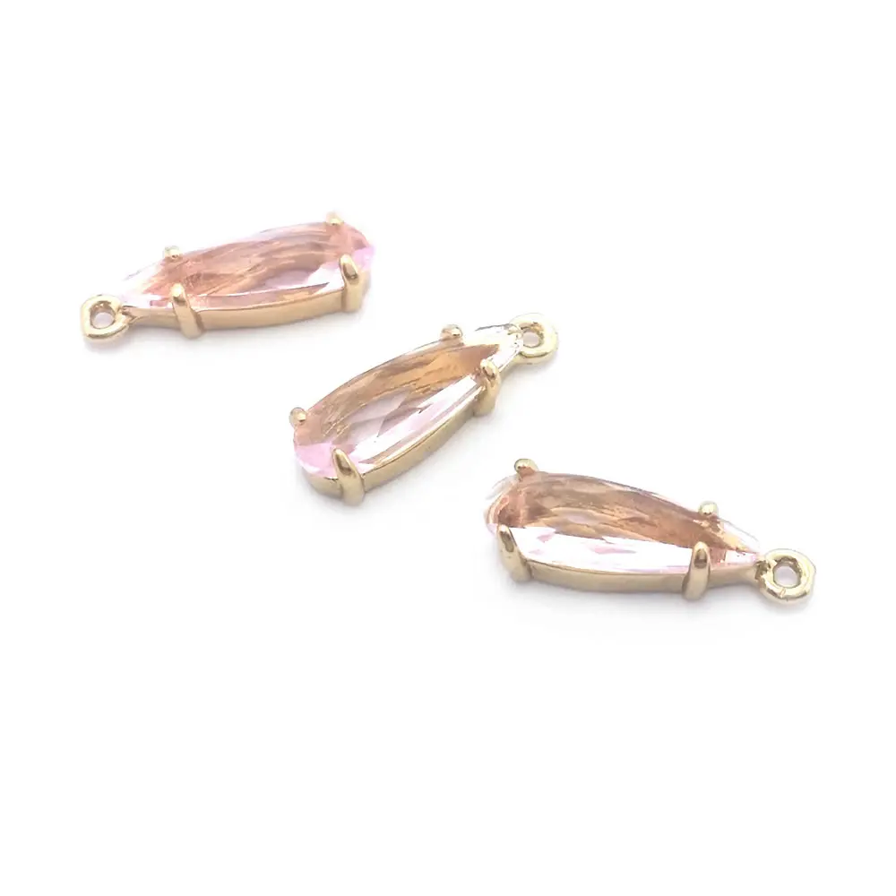 10PCS 4.5x14MM High Quality Champagne Gold Color Brass and Glass Drop Shape Charms Pendants Jewelry Making Diy Accessories