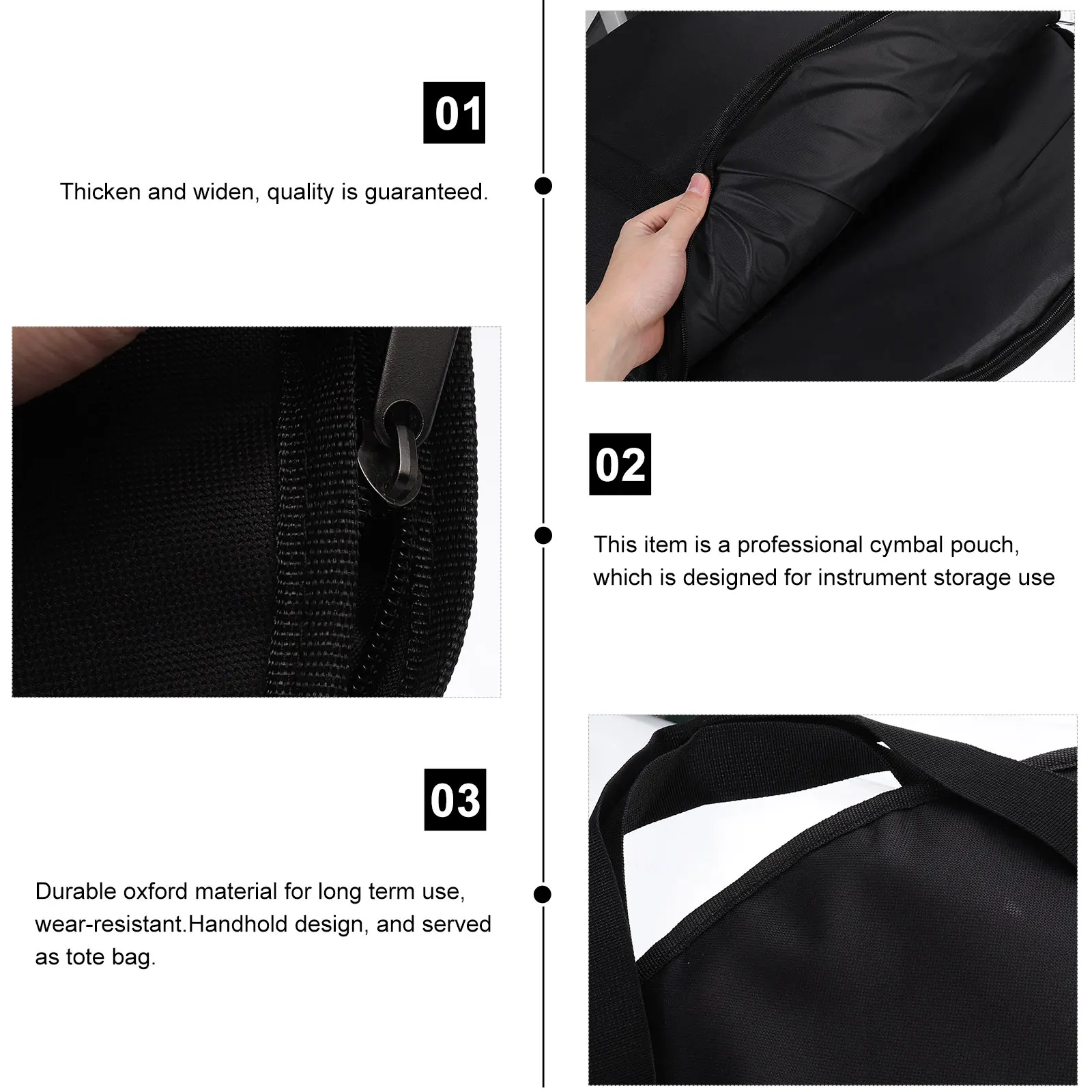 

Delicate Round Cymbal Bag Storage Organizer Pouch Wear Resistant Oxford Material Tote Cymbal Container Black Professional