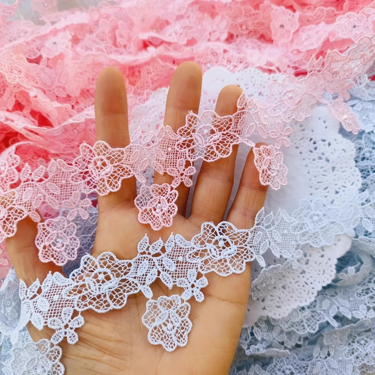 15Yards 3cm Width Shiny Blue Or Pink Hollow Flower Venise Diy Venice Lace Clothing Accessories Of Various Garment,Bra.Skirt