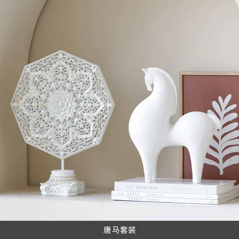 Vintage Screen Ornament Chinese Style Home Entryway Decor Living Room Feng Shui Display Stands TV Cabinet Decoration Sculpture