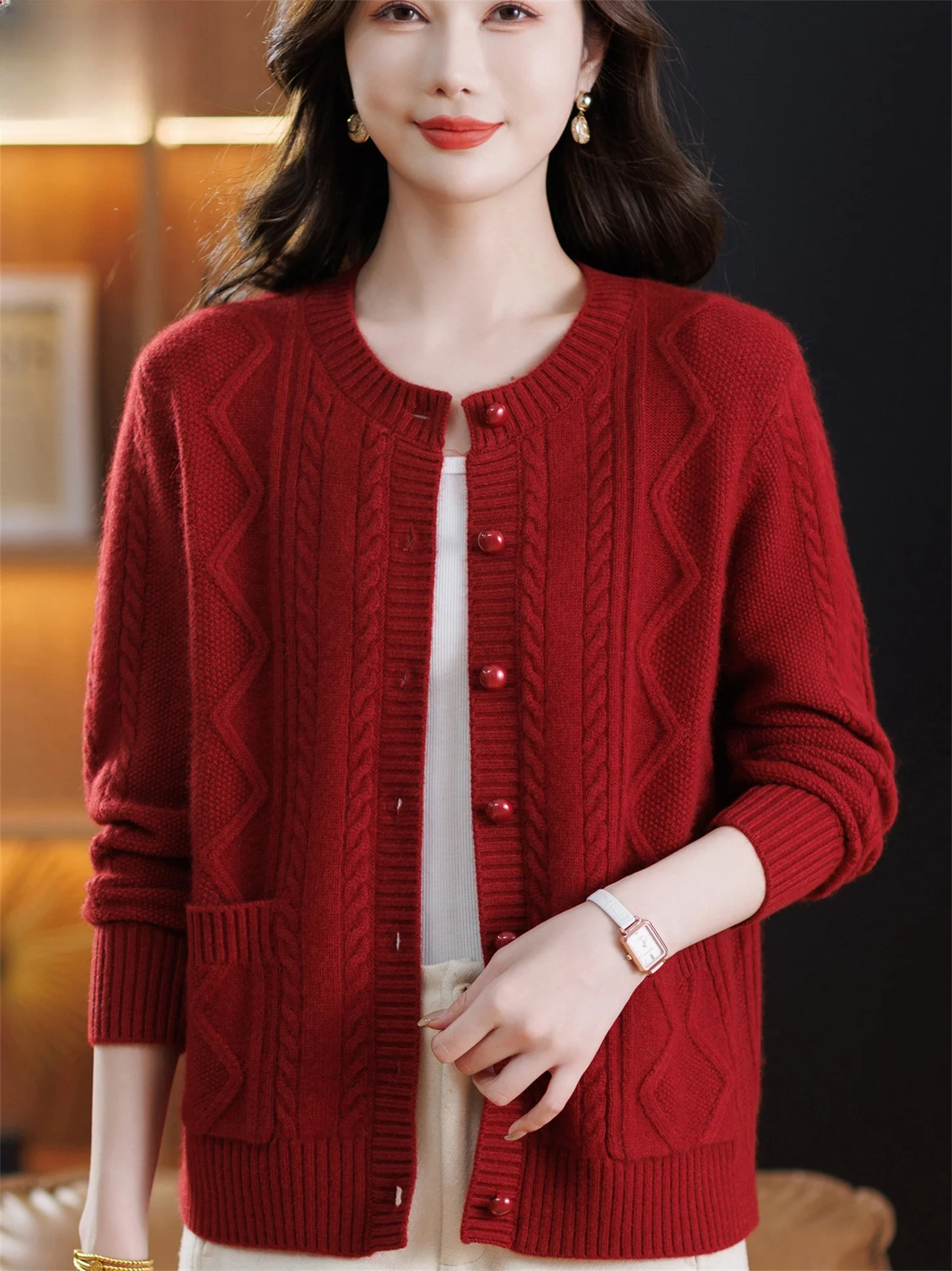

Faionable Knitted Open Cardigan Loose Fit Tassel Autumn Winter New Sle Warm Top for Middle-Aged And ly Women
