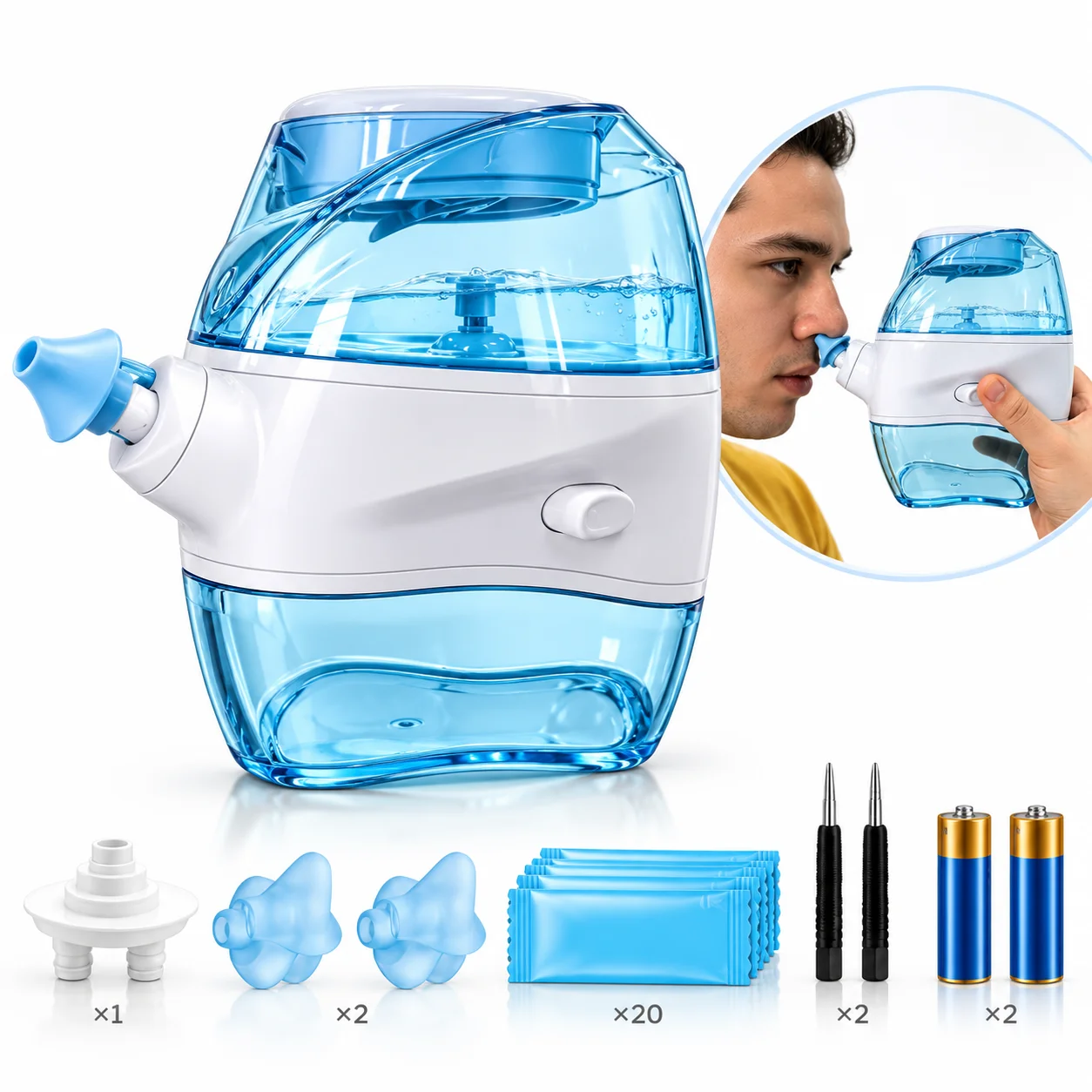 Electric Nasal Irrigator 360° Deep Cleaning Nose Rinse System Portable Sinus Wash Cleaner with Soft Nozzle for Daily Nasal Care