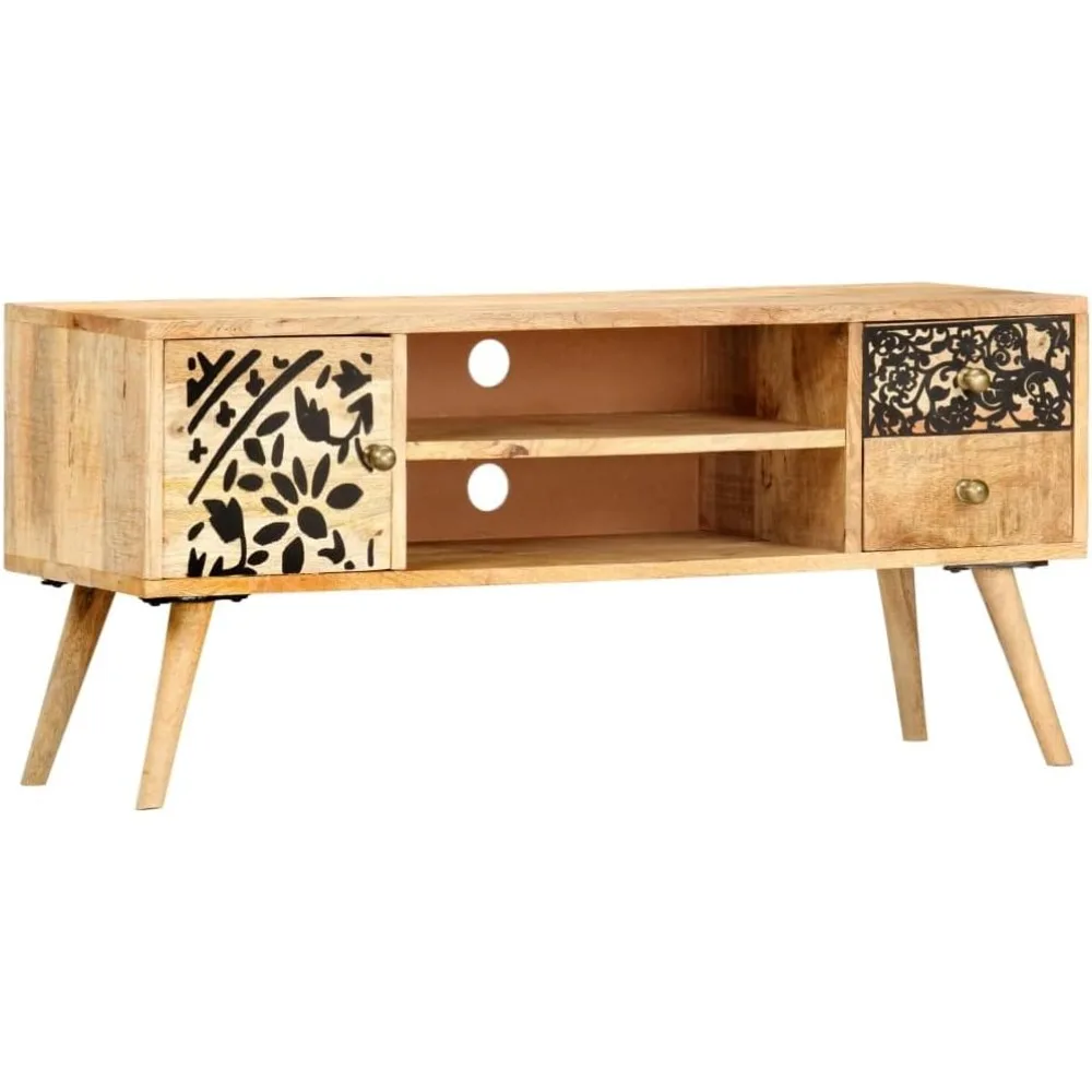 

led tvs Stand,Modern tv Stand,Glass tv Stand,Large tv Stand,TV Cabinet 39.4"x11.8"x17.7" Solid Mango Woodpink tvs Stand