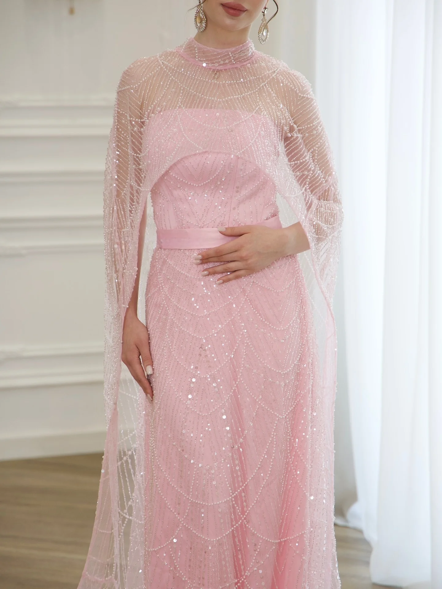 Mina Aangepaste kralen avondjurk Luxe elegante dames feestjurken voor speciale gelegenheden Sjaal Tube Top Pailletten Afneembaar