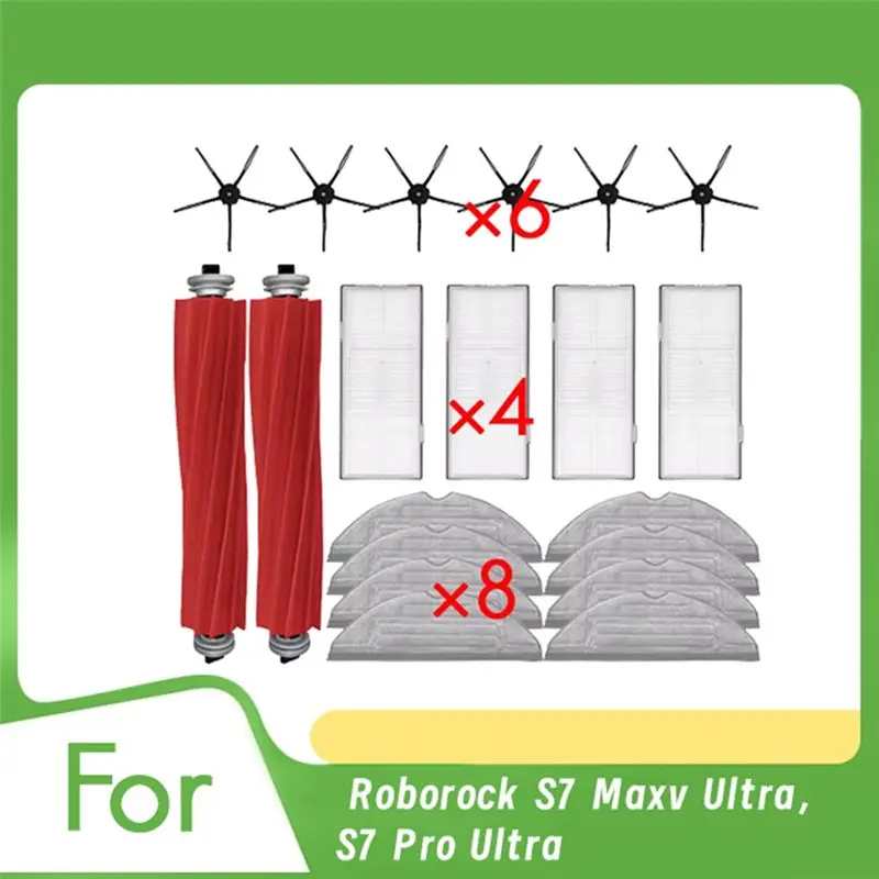 

Y42A-20 шт. для Roborock S7 Maxv Ultra/S7 Pro Ultra: аксессуары для пылесоса, основная и боковые щетки, насадка для влажной уборки, фильтр