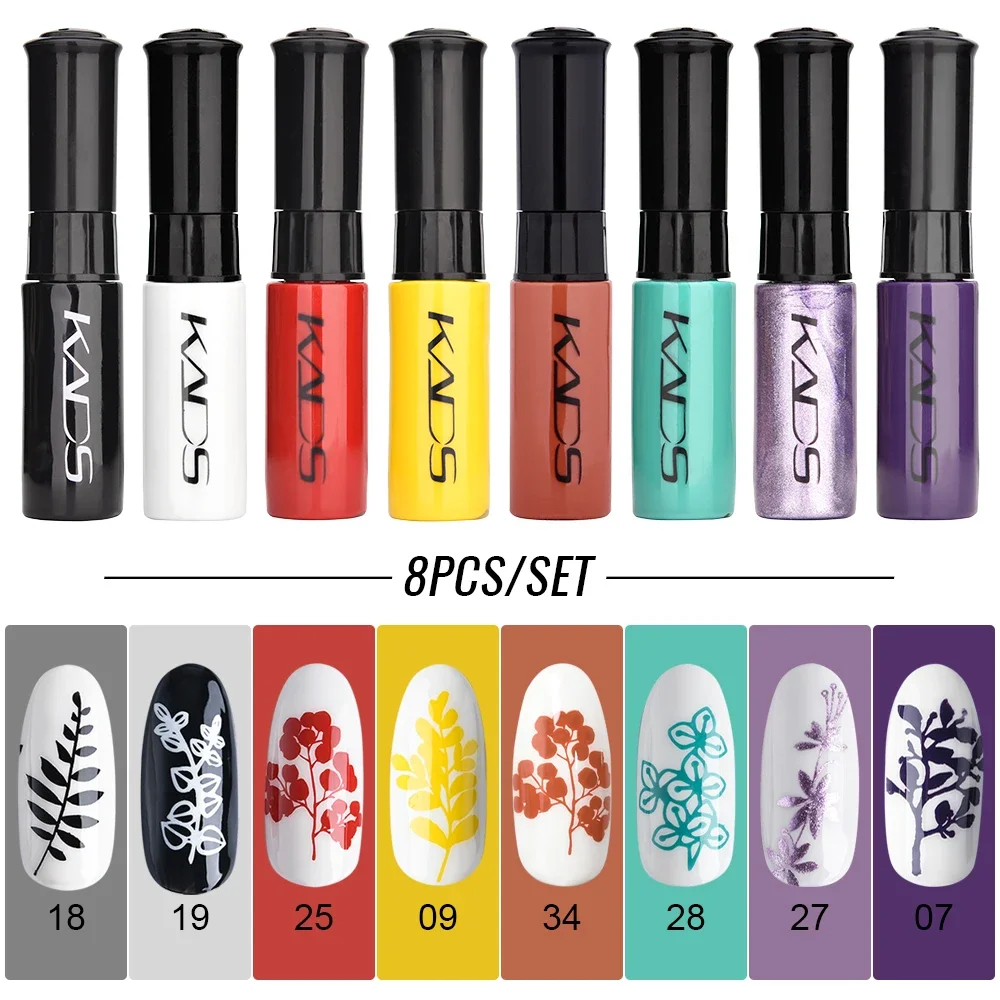 

8PCS/Set 7ml Nail Stamper Polish Colorful Gold Silver White Print Art Decoration Image Plate Manicure Varnishes Lacquers Tools